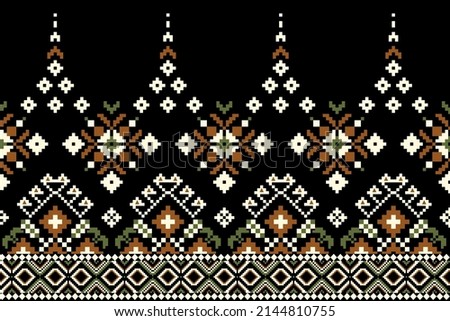 Beautiful figure tribal Thai geometric ethnic oriental pattern traditional on black background.Aztec style,embroidery,abstract,vector illustration.design for texture,fabric,clothing,wrapping,print. Royalty-Free Stock Photo #2144810755