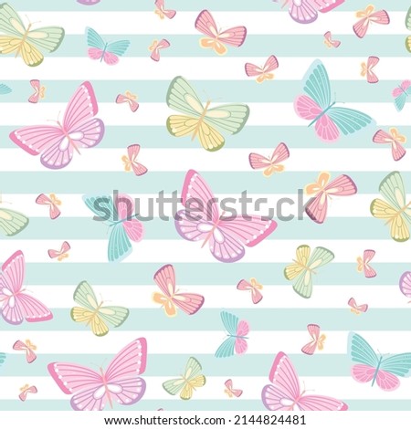 Girly butterfly pattern, seamless vector background. Cute spring wallpaper.
