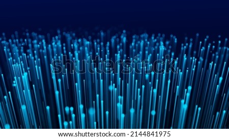 Abstract technology wave of particles. Big data visualization. Dark background with motion green lines. Artificial intelligence. 3d rendering.