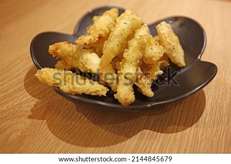 Close-up of fried puffer fish on dish at a restaurant near Sangju-si, South Korea 
 Royalty-Free Stock Photo #2144845679