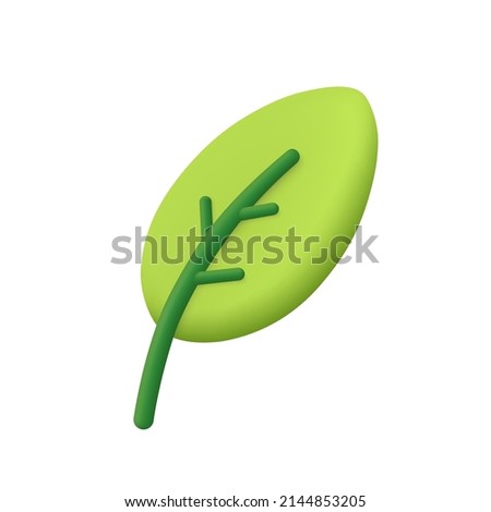 Leaf of tree and plant. Ecology, bio and natural products concept. 3d vector icon. Cartoon minimal style. Royalty-Free Stock Photo #2144853205