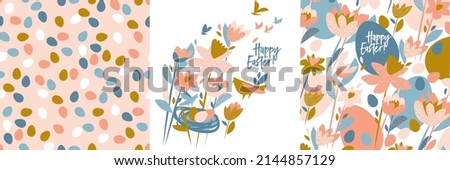 Flowers and eggs Easter vector illustration. Set of spring holiday clip-art for Easter print and digital use. 

