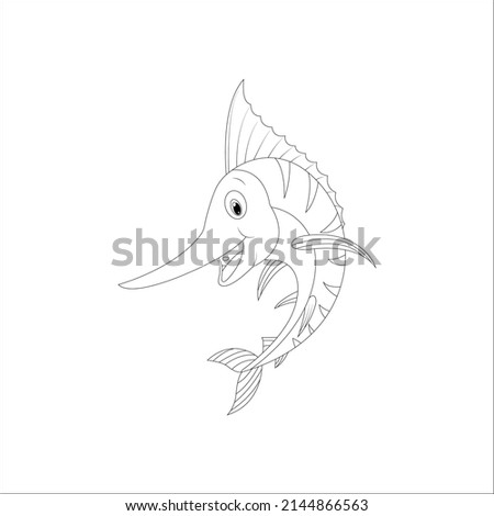Coloring book page for preschool children with colorful clown fish and sketch, Amazing funny Fish coloring book page for kids.
