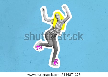 Disco woman dancing eighties style 80s yellow drawing hairstyle Pop artwork retro illustration vintage sketch cartoon Royalty-Free Stock Photo #2144871373