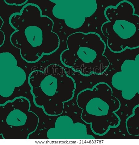 seamless cute green flower pattern on black background , greeting card