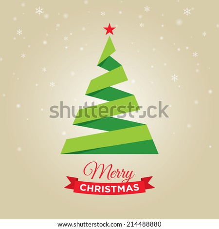 Merry christmas card, with graphic christmas tree, gold background