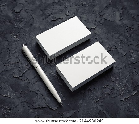 Blank business cards and pen. Template for graphic designers portfolios.