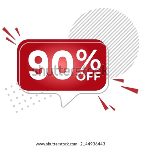 90% off. White background with 90 percent discount on a red balloon for mega big sales. 90% sale