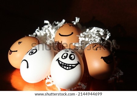 Cute emotions Easter egg on a designed white nest