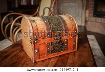                          Old wooden box on wood      