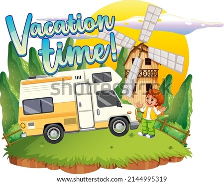 Summer travel vacation logo concept with motorhome illustration
