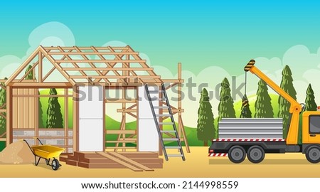 House construction site scene illustration
