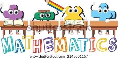 Mathematics word logo in cartoon style illustration