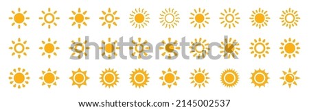 Simple sun icon collection. Sunshine, sunset, summer and sunlight vector illustration.