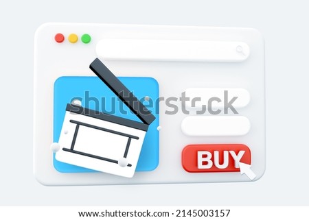 3D render web page movie clapper icon with copy space 3D render web page film cut icon. 3D render web page movie cut icon web page