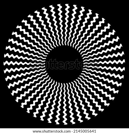 Zigzag, black and white abstract spiral design, zig zag swirl mandala, hypnosis, unconscious, stress, eye strain, optical illusion, vector includes pattern swatch that seamlessly fills any shape Royalty-Free Stock Photo #2145005641