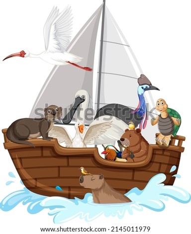Many animals on the boat illustration