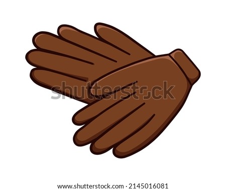 Pair of brown winter gloves colored doodle vector icon