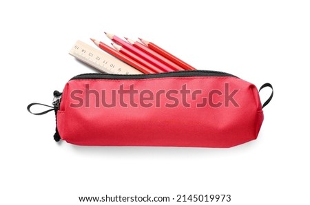 Case with pencils and ruler on white background Royalty-Free Stock Photo #2145019973