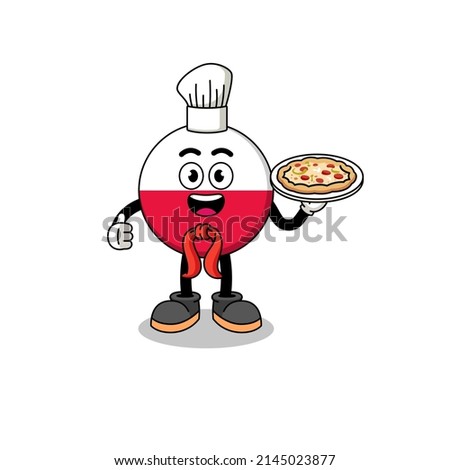 Illustration of poland flag as an italian chef , character design