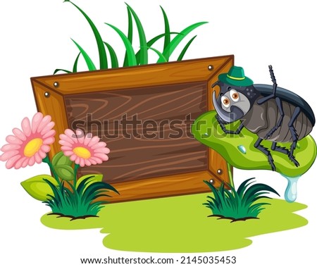 Sign board with beetle on white background illustration