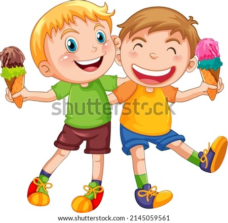 Happy boys holding ice cream illustration