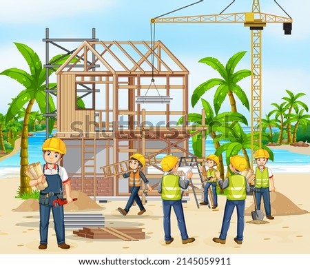 Construction site with workers illustration