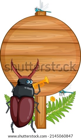Blank round wooden signboard with animal illustration