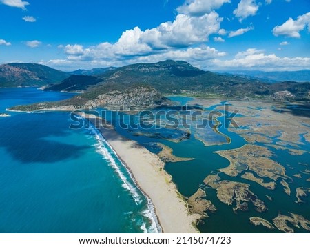 Iztuzu Beach Drone Photo, Aegean Sea, Dalyan Mugla Turkey Royalty-Free Stock Photo #2145074723