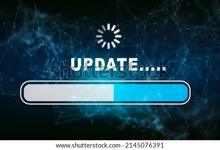 Update Software Computer Program Upgrade Business Technology Internet, Update on virtual screen. Internet and technology concept, loading bar with installing the update. Royalty-Free Stock Photo #2145076391