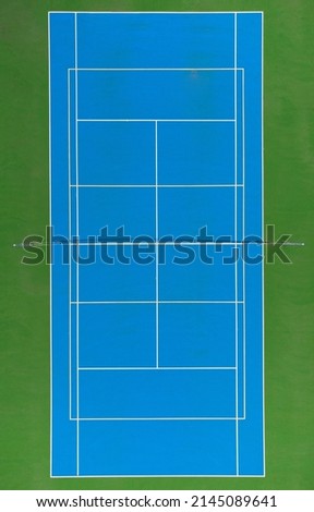 Tennis blue Court. Top view from the drone. Aerial photography