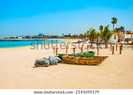 La Mer or Jumeira beach is a public beach in Dubai city in UAE Royalty-Free Stock Photo #2145099379