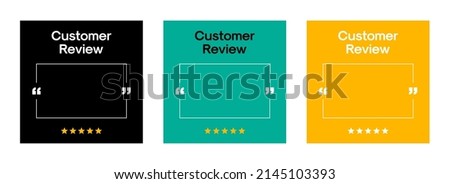 Customer Review Quote Social Media Post Template. Empty Quote Frame with Quotation Marks on Colour Background. Vector Square Banner Template Design for Customer Feedback, Testimonial or Review Quote. Royalty-Free Stock Photo #2145103393