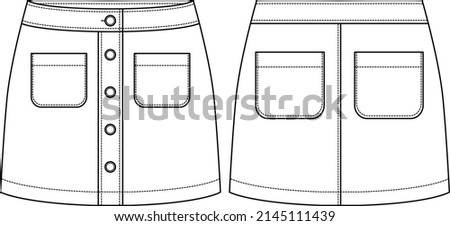 Technical drawing vector. Fashion skirt with front buttons and pockets. Fashion illustration Royalty-Free Stock Photo #2145111439