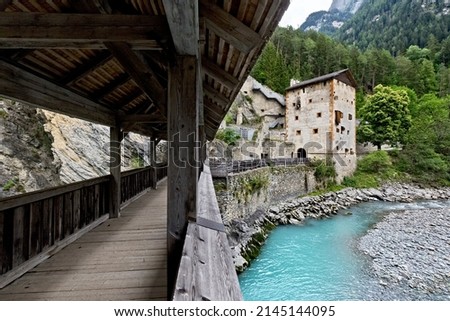 Altfinstermünz: fortress on the River Inn which served as a customs between Austria and Switzerland. Nauders, Tyrol, Austria, Europe. Royalty-Free Stock Photo #2145144095