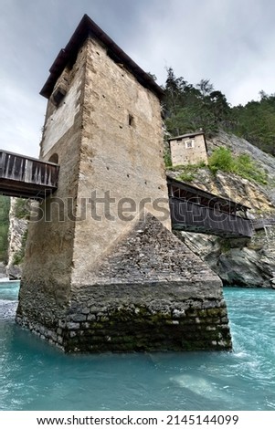 Altfinstermünz: fortress on the River Inn which served as a customs between Austria and Switzerland. Nauders, Tyrol, Austria, Europe. Royalty-Free Stock Photo #2145144099