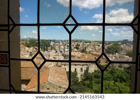 medieval town reflected from the window