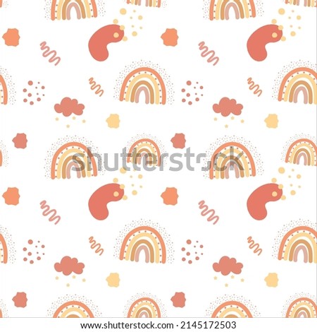 undefined Cute children's seamless pattern with elements of boho, rainbow, in cartoon style. Editable vector illustration