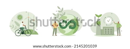 Circular economy illustration set. Sustainable economic growth with renewable energy and natural resources. Green energy, sustainable industry and manufacturing concept. Vector illustration.
 Royalty-Free Stock Photo #2145201039