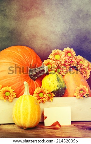 Autumn or Thanksgiving Bouquet with pumpkins.