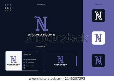 Initial letter N logo with technology elements