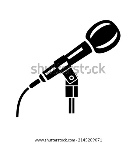 Microphone for speaker or singer with wire on stand. Simple style logo icon illustration vector music
