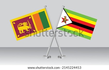 Crossed flags of Sri Lanka and Zimbabwe. Official colors. Correct proportion. Banner design