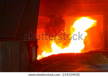 iron works blast furnace flame, closeup of photo