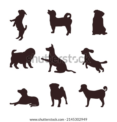 cute dog and puppy collection silhouette illustration of different breeds in trendy flat style