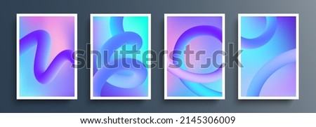 Abstract cover templates set with soft gradient lines. Futuristic backgrounds with dynamic 3d curve shapes and fluid colors for your graphic design. Vector illustration. Royalty-Free Stock Photo #2145306009