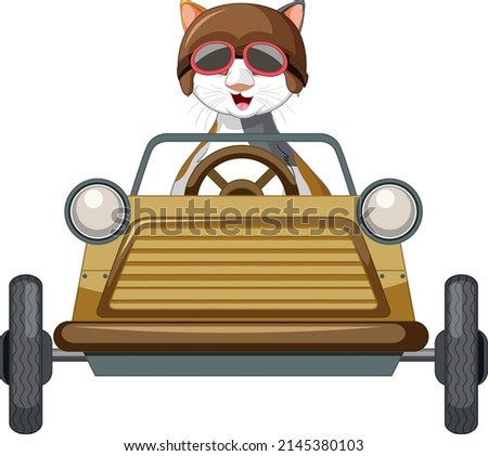 Cartoon cat and soap box derby car illustration