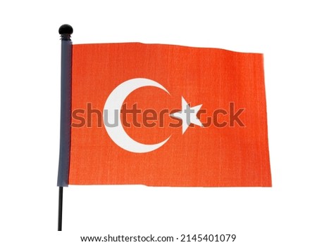 Turkish flag waving on white background.