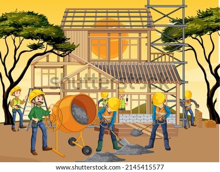 Construction site with workers illustration