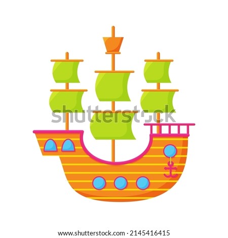 Little ship, boat, flat style cartoon vector illustration isolated on white background. Flat cartoon vector illustration of toy boat. Vector illustration